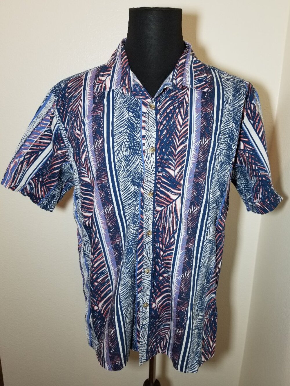 Cooke Street Mens XLButton Up Shirt Blue Palm Leaves Hawaiian Tropical Island